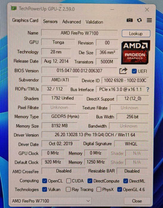 AMD FirePro W7100 8GB GDDR5 Graphics Card | 4x DisplayPort\t Q