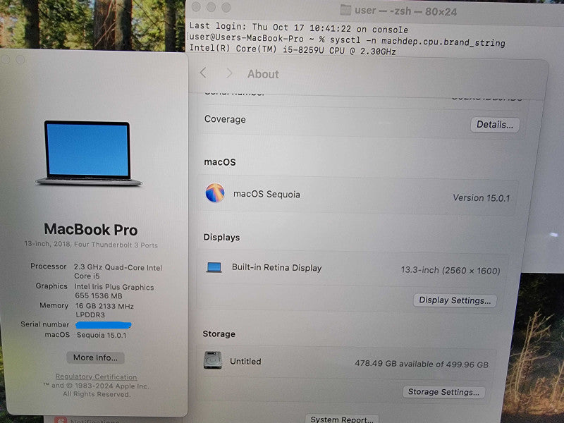 MacBook Pro 13" 2018 |4-Core i5-8259U @2.3GHz 16GB RAM 500GB SSD - READ