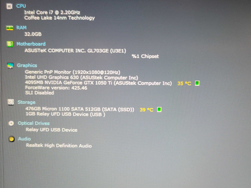 ASUS ROG Strix GL703GE | i7-8750H | 32GB DDR4| GTX 1050 Ti| 512GB SSD READ  β Lap200