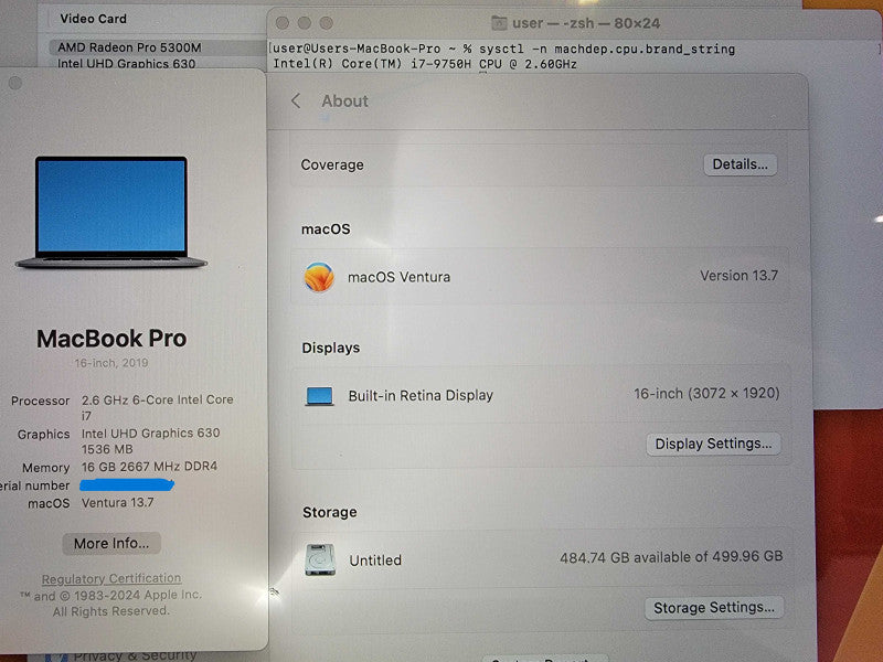 MacBook Pro 16" 2019 |6-Core i7-9750H @2.6GHz 16GB RAM 500GB-SSD Radeon READ
