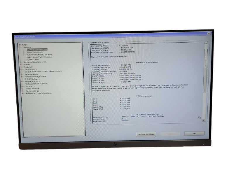 Dell Optiplex 7070 MT i7 - 9700 CPU @ 3.00GHz 16GB DDR4 Ram  Qθ