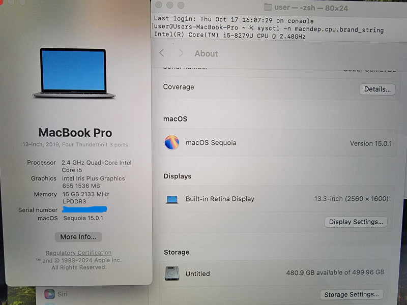 MacBook Pro 13" 2019 | 4-Core i5-8279U @2.4GHz | 16GB RAM | 500GB SSD - READ