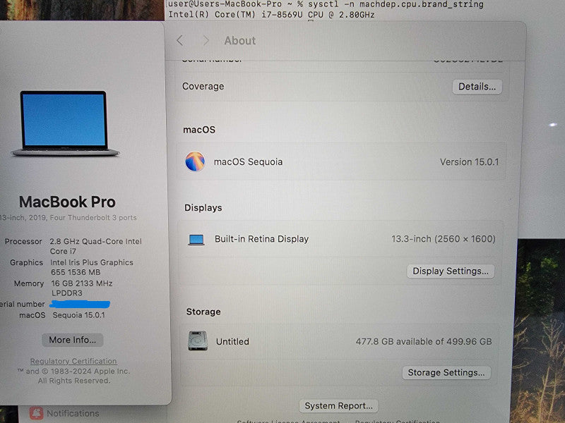 MacBook Pro 13" 2019 |4-Core i7-8569U @2.8GHz | 16GB RAM | 500GB SSD - READ