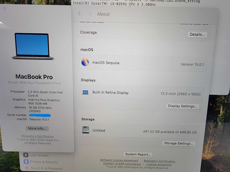 MacBook Pro 13" 2018 | 4-Core i5-8259U @2.3GHz | 16GB RAM | 500GB SSD - READ
