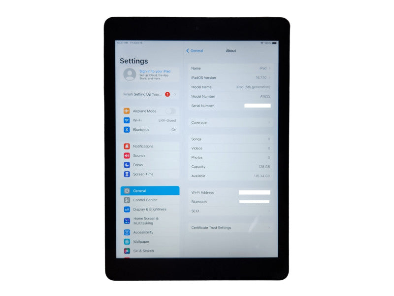 Apple iPad 5th Gen 128GB (A1822), Unlocked