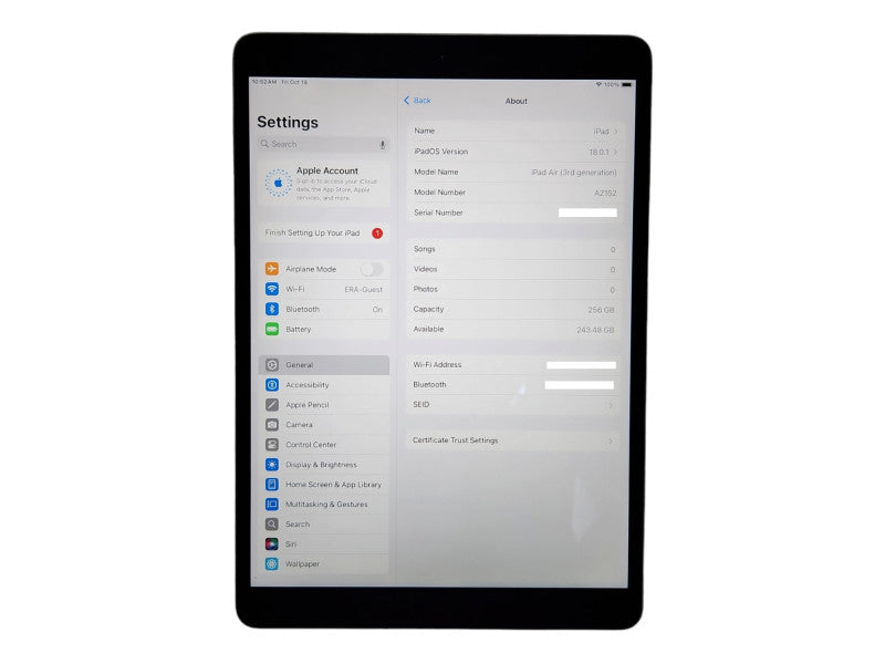 Apple iPad Air 3rd Gen 256GB, A2152, WiFi Only, Unlocked