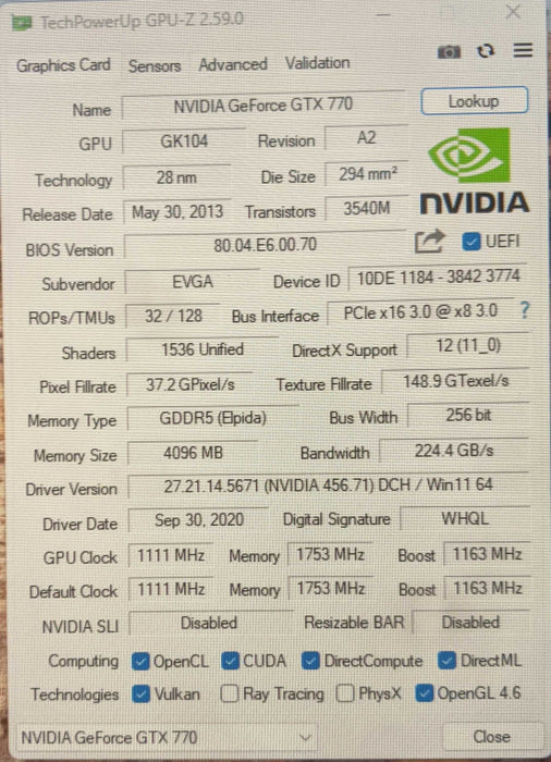 EVGA NVIDIA GeForce GTX 770 | 4GB GDDR5 GPU | 1xDVI-I 1xDVI-D 1xHDMI 1xDP