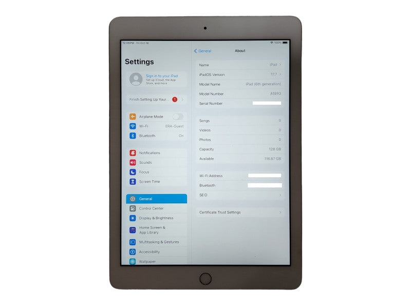 Apple iPad 6th generation 128GB, A1893, Unlocked