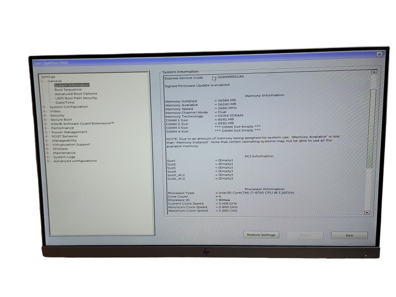 Dell Optiplex 7060 MT i7 - 8700 CPU @ 3.20GHz 16GB DDR4 Ram  Qθ
