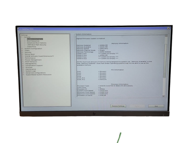 Dell 7070 Optiplex i5 - 9600 CPU @ 3.10GHz 16GB DDR4 Ram θ