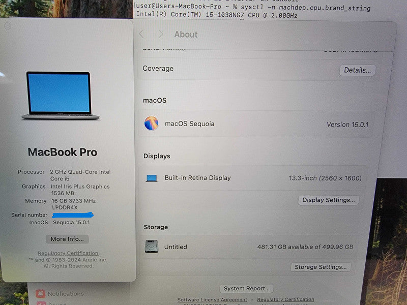 MacBook Pro 13" 2020 | 4-Core i5-1038NG7 @2.0GHz | 16GB RAM 500GB SSD - READ