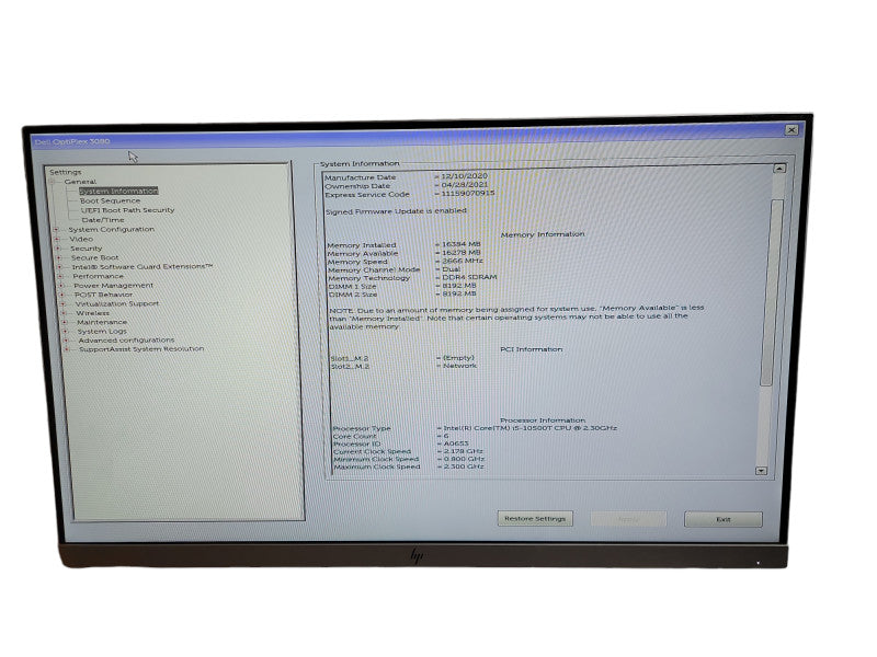 Dell OptiPlex 3080 Micro Intel i5 - 10500T CPU @ 2.30GB 16GB DDR4 Ram θ