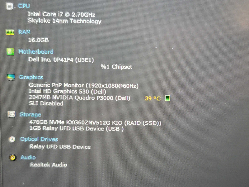 Dell Precision 7720| i7-6820HQ| 16GB DDR4| Quadro P3000| 512GB SSD READ  β Lap200