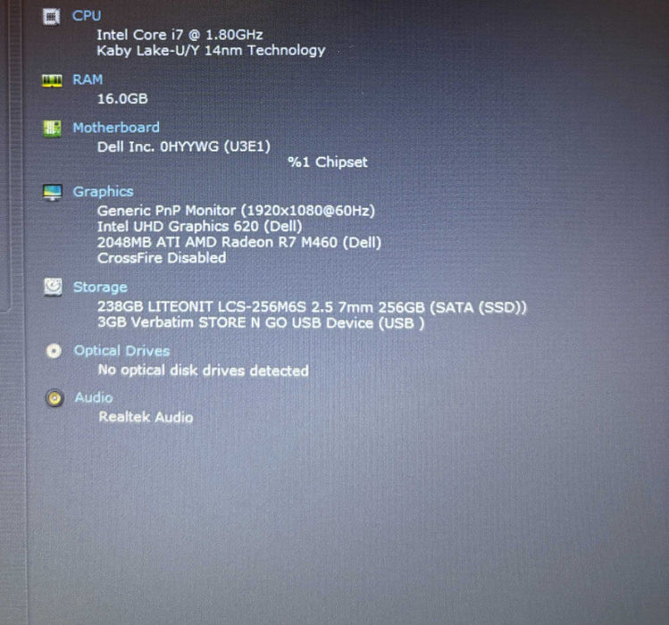Dell Latitude 3590 i7-8550U@1.8GHz Radeon R7 M460 2GB GPU 16GB RAM 256GB SSD  Lap200
