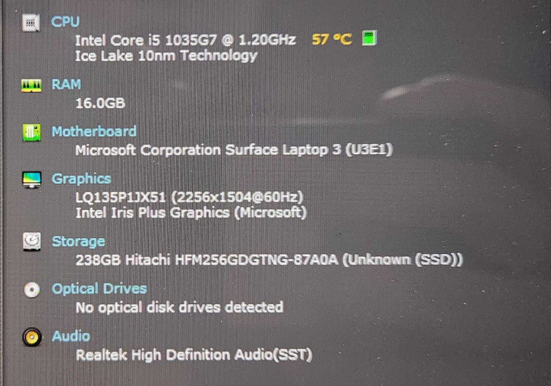 MS Surface Laptop 3, 15" Intel Core i5-1035G7 1.20GHz, 16GB RAM, 256GB SSD  Lap200