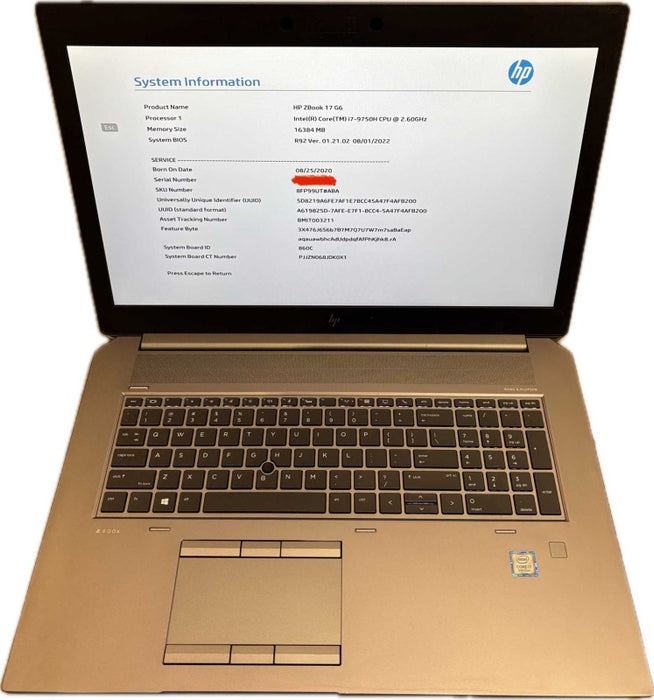 HP ZBook 17 G6 i7-9750H 16GB RAM BIOS Locked For Parts/Repair READ!  Lap200