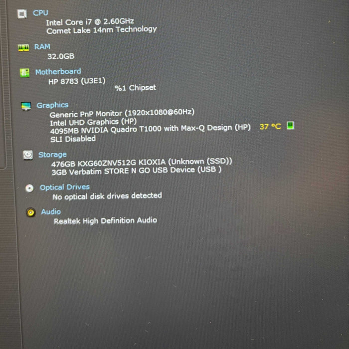 HP ZBook Fury 15 G7 i7-10750H QUADRO T1000 4GB GPU 32GB 512SSD READ!  Lap200