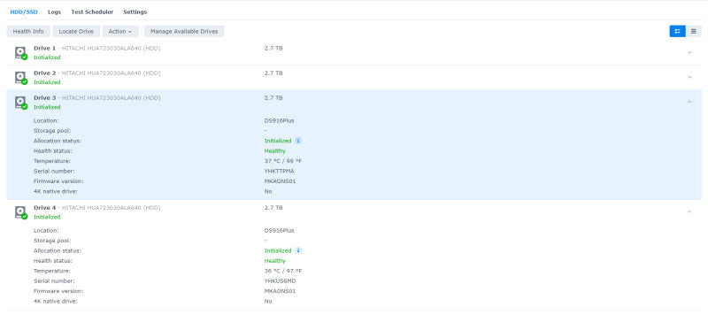 Synology DS916+ DiskStation 4-Bay w/ 4x 3TB HDDs, No PSU
