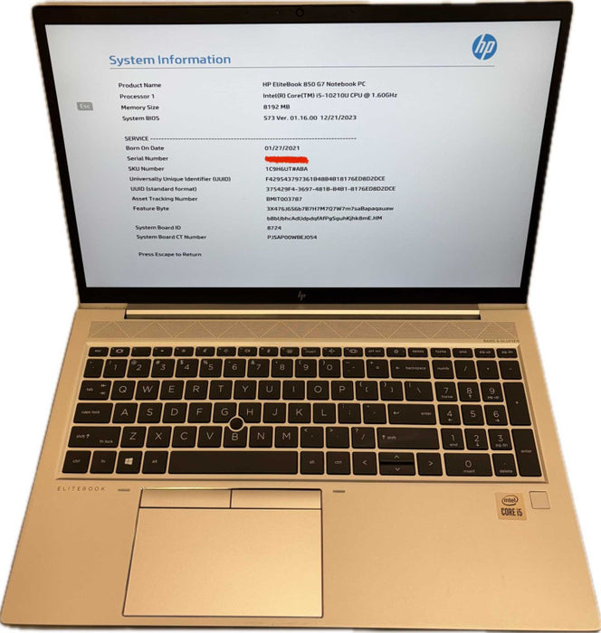 HP EliteBook 850 G7 Intel i5-10210 8GB RAM BIOS Locked For Parts/Repair READ! Q Lap200
