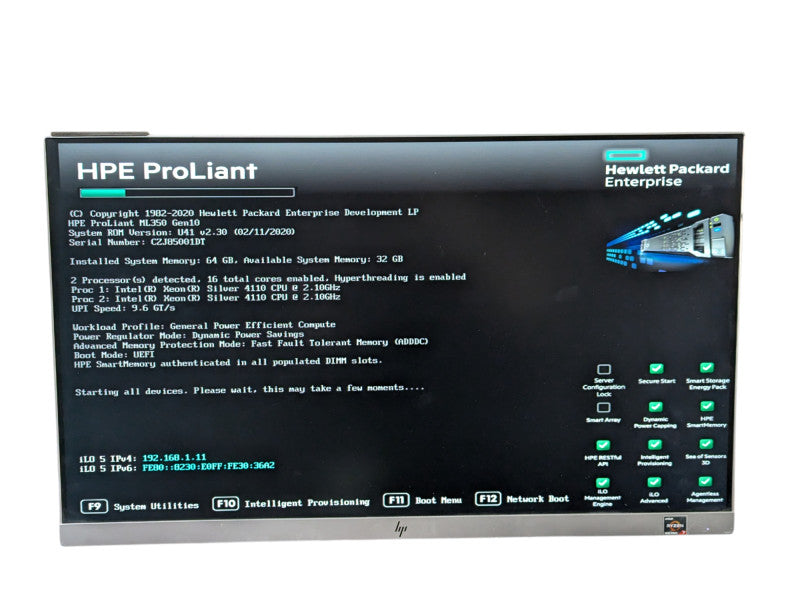 HPE ProLiant ML350 Gen10 2x Xeon Silver 4110 @ 2.10Ghz 64GB RAM P408i RAID  -