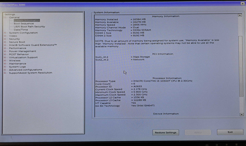 Dell OptiPlex 3080 Micro | i5-10500T @ 2.30GHz, 16GB DDR4, 256GB NVMe, Wi-Fi