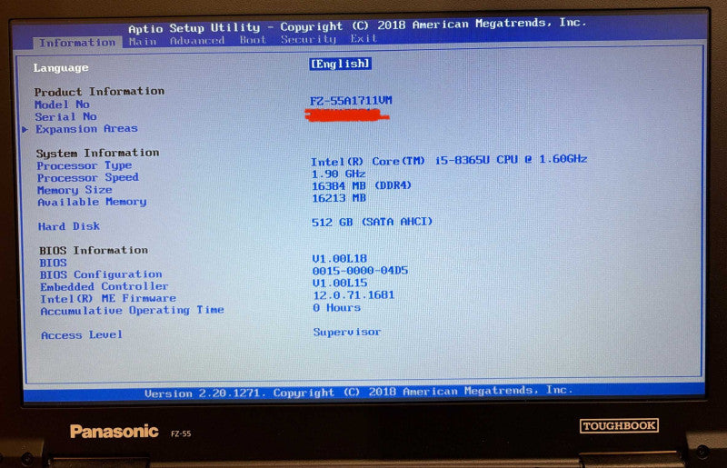 Panasonic ToughBook FZ-55 i5-8365U@1.6GHz 16GB RAM 512GB SSD 0Hrs.!