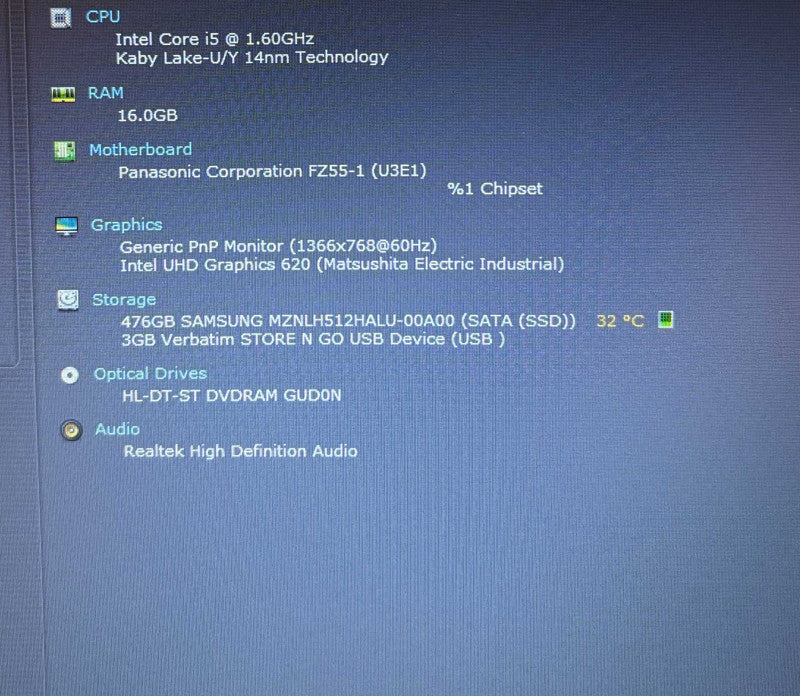 Panasonic ToughBook FZ-55 i5-8365U@1.6GHz 16GB RAM 512GB SSD 0Hrs.!