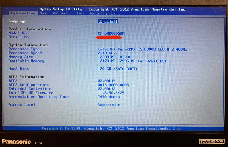 Panasonic Toughbook CF-54 i5-6300U 8GB RAM 120GB SSD 7490Hrs. READ