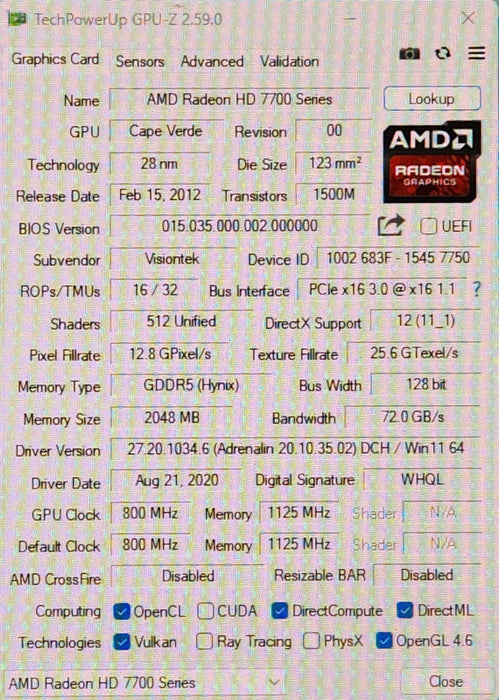 Visiontek Radeon HD7700 2GB PCIe 3.0x16 Video Card, 1x Mini DP, 4x HDMI