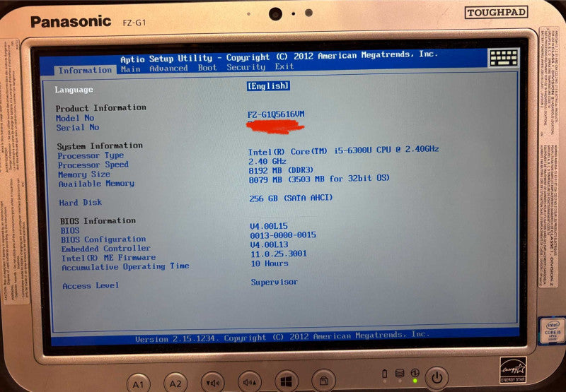 Panasonic ToughPad FZ-G1 TOUCH Tablet i5-6300U 8GB 256SSD 10Hrs! READ