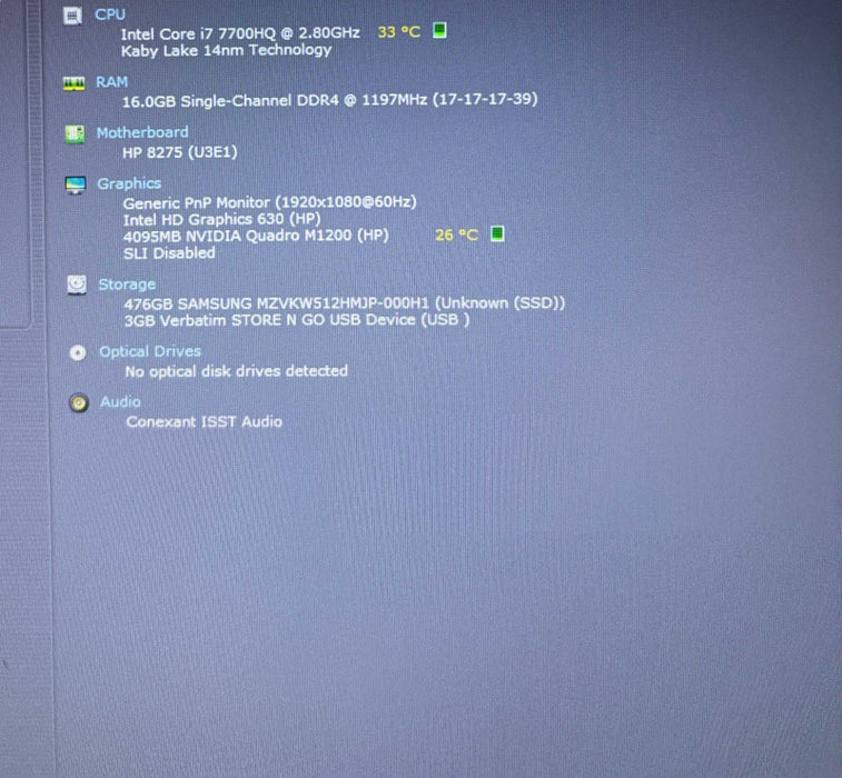 HP ZBook 15 G4 i7-7700HQ@2.1GHz QUADRO M1200 4GB GPU 16GB RAM 512GB SSD READ  Lap200