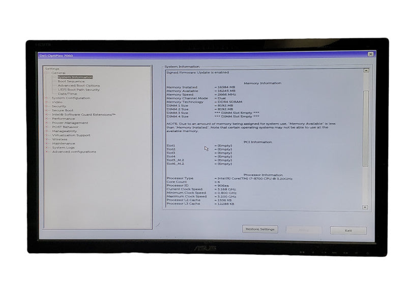 Dell Optiplex 7060 MT i7 - 8700 CPU @ 3.20GHz 16GB DDR4 Ram (READ)