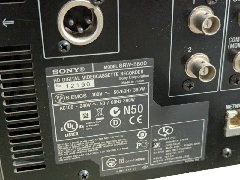 SONY SRW-5800 HD Digital VideoCasette Recorder HDCAM SR 12190  - -