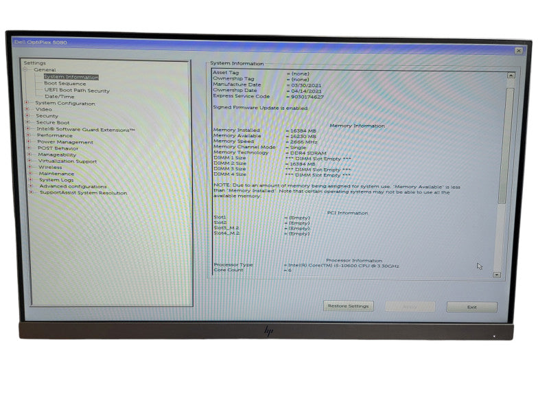 Dell OptiPlex 5080 SFF i5 - 10600 CPU @ 3.30GHz 16GB DDR4 Ram θ