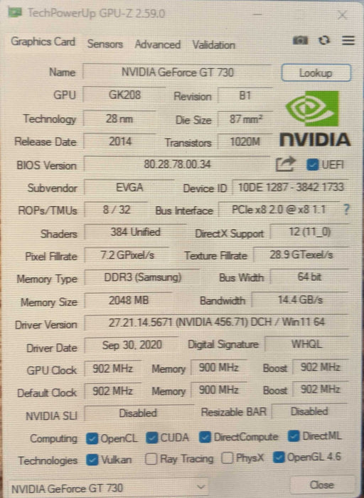 EVGA NVIDIA GeForce GT 730 | 2GB DDR3 Graphics Card | 1xHDMI 1xDVI