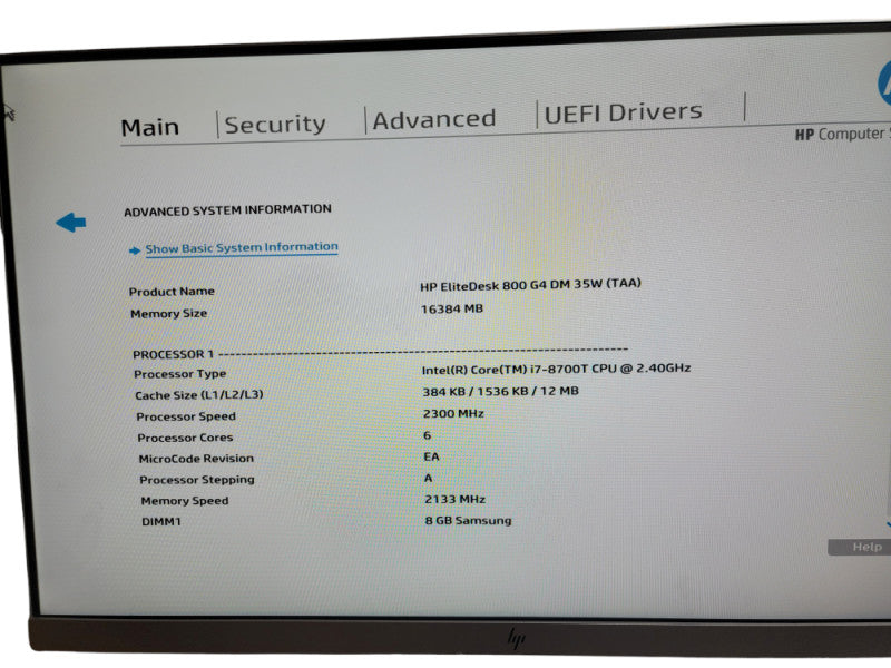HP EliteDesk 800 G4 Mini Desktop  i7 - 8700T CPU @ 2.40GHz 16GB DDR4 Ram Qθ
