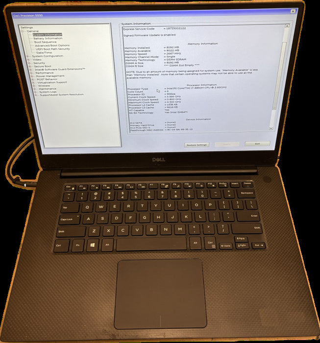 Dell Precision 5530 i7-8850H@2.6GHz 8GB RAM No Battery For Parts/Repair READ! Q Lap200