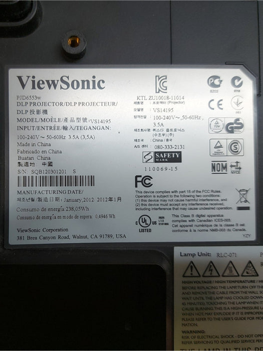ViewSonic Projector PJD6553W with HDMI Port, 4060 Lamp hours