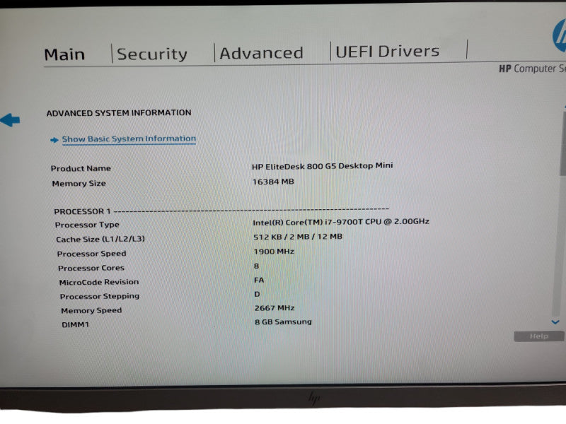HP EliteDesk 800 G5 Mini  i7 - 9700T CPU @ 2.00GHz 16GB DDR4 Ram θ