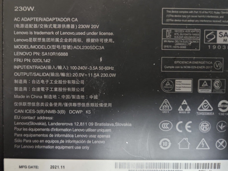 Genuine Lenovo 230W 20V AC Adapter ADL230SDC3A Power Supply Square Tip