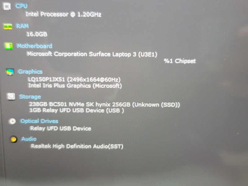 Microsoft Surface Laptop 3 1872| i5-1035G7| 16GB RAM| 256GB SSD PARTS/REPAIR  β BudLap