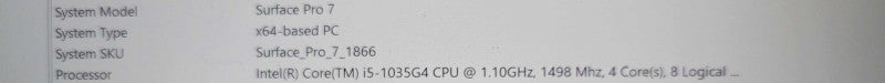 Surface Pro 7 12.3” 1866, Core i5-1035G4 1.10Ghz 8GB RAM 128GB SSD  _ Lap200