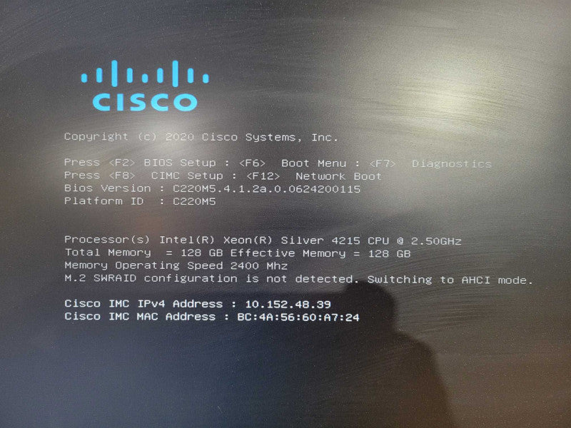 Cisco UCSC-C220-M5 1U, 1x Xeon silver 4215 2.5GHz, 128GB DDR4 2x PSU !