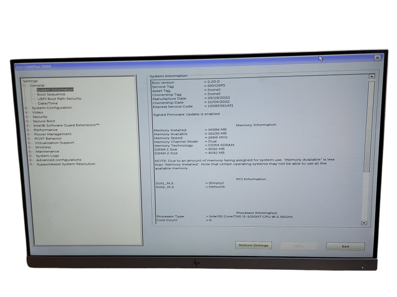 Dell Optiplex 3090 Micro Intel i5 - 10500T CPU @ 2.30GHz 16GB DDR4 Ram θ