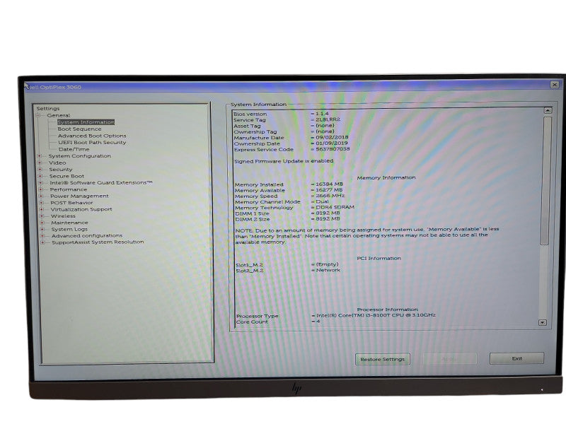 Dell OptiPlex 3060 Micro Core i3 - 8100T CPU @  3.10GHz 16GB  DDR4 Ram θ