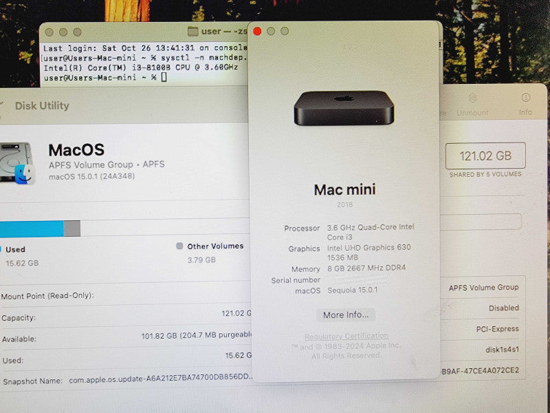 Apple Mac Mini 2018 4-Core i3-8100B @ 3.6GHz 8GB DDR4 120GB SSD (