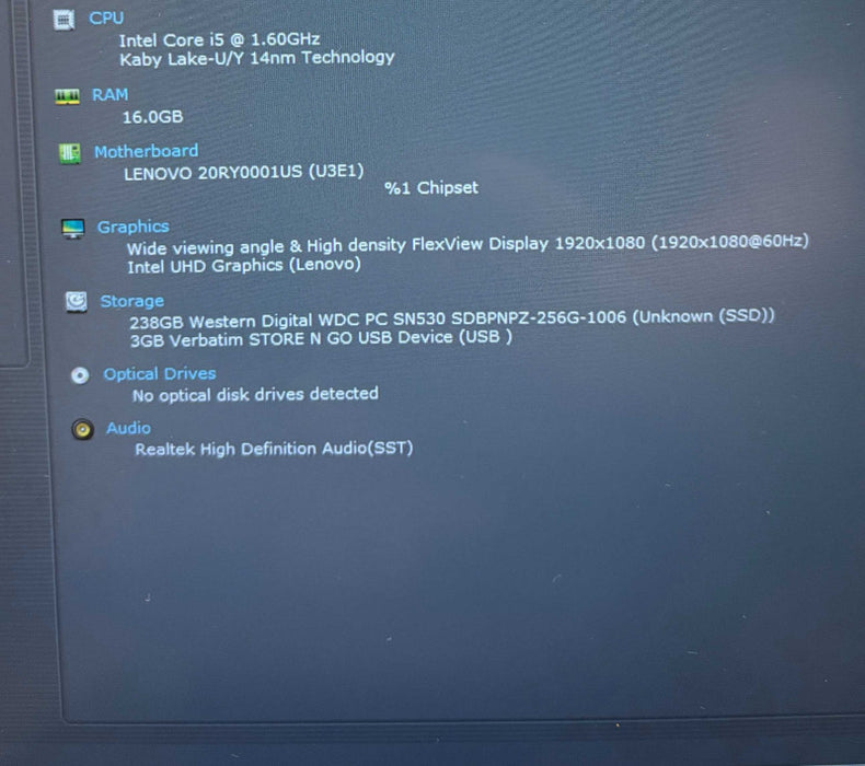 Lenovo ThinkPad T490 Intel i5-10210U@1.6GHz 16GB DDR4 RAM 256GB NVMe SSD READ  Lap200