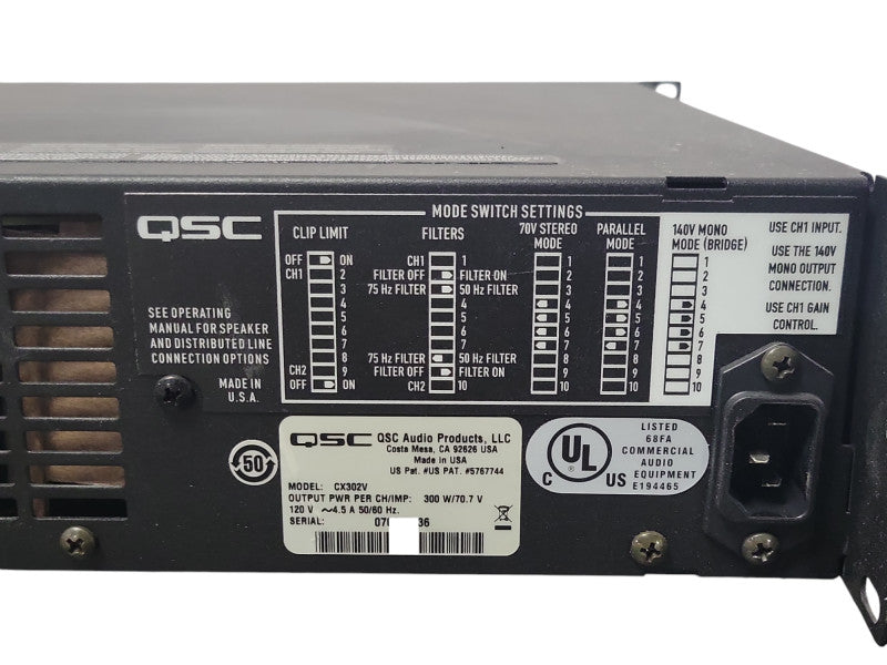 QSC CX302V 2 Channel Direct 70V Power Amplifier, READ _