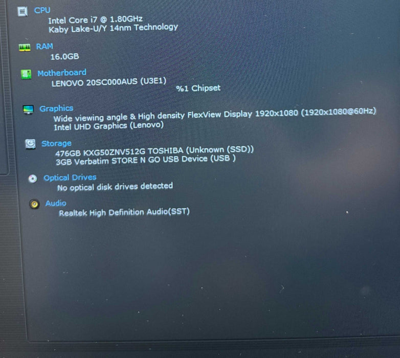 Lenovo ThinkPad X390 Intel Core i7-10510U@1.8GHz 16GB DDR4 RAM 512GB NVMe SSD  Lap200