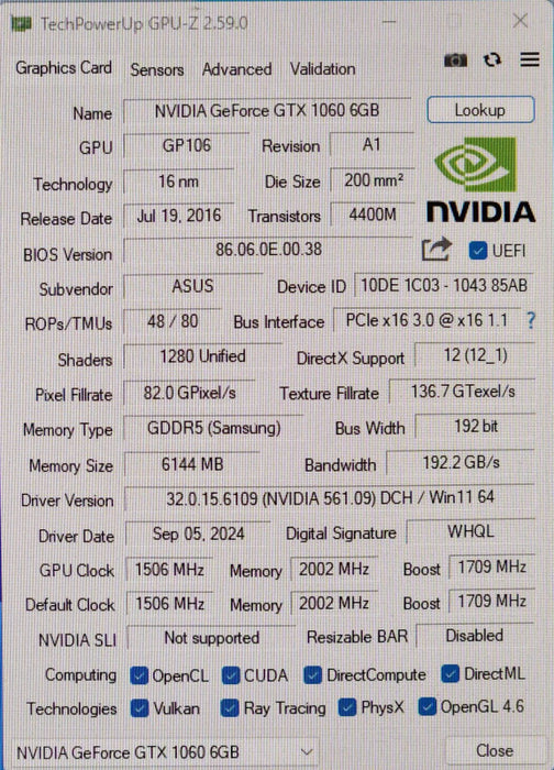 NVIDIA GeForce GTX 1060 6GB GDDR5 TURBO 192-Bit Video Graphics Card